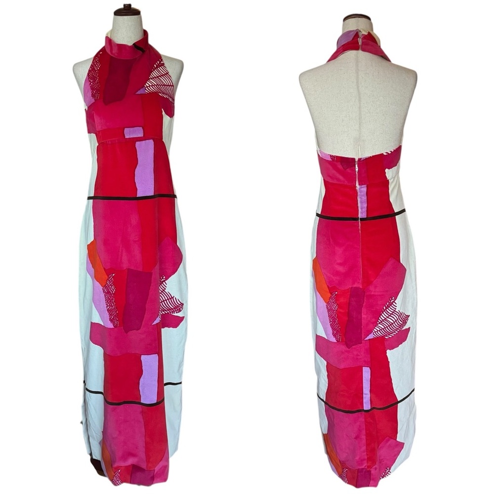 Rare Vintage 60s Halter Velvet Maxi Dress Wolf Bauer For Knoll Fabric MCM Small